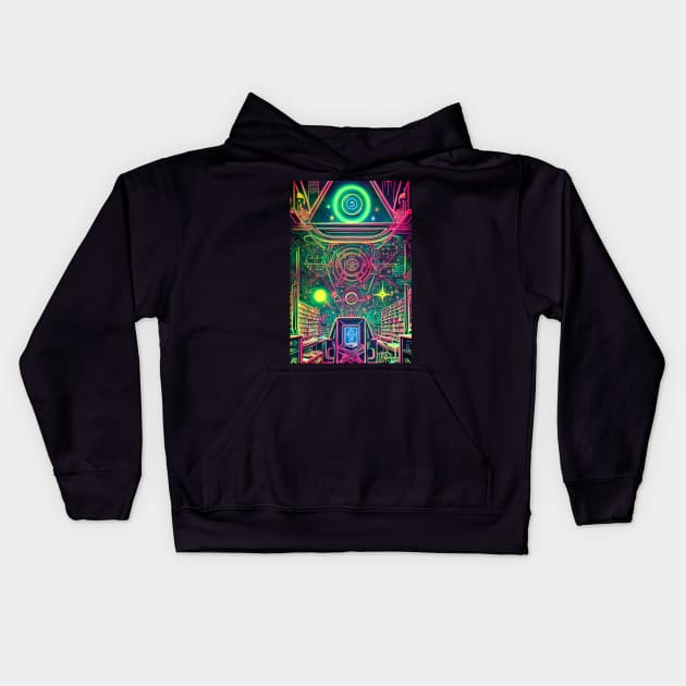 Neon Abstract Space Library Kids Hoodie by Trip Tank